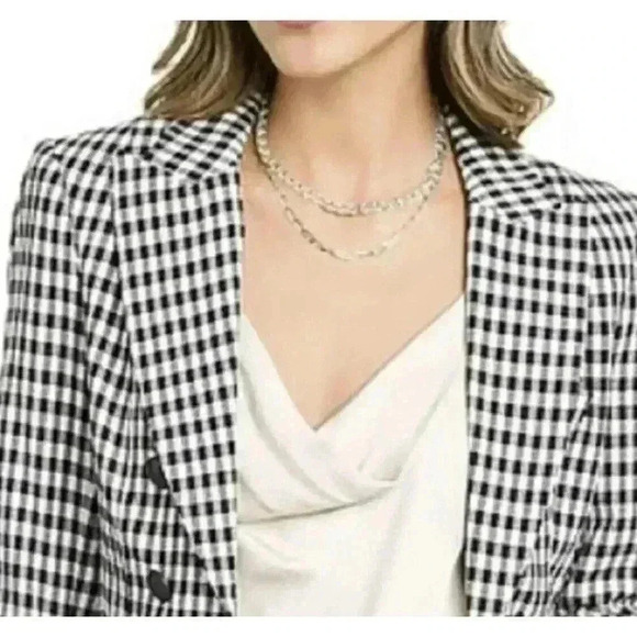 Veronica Beard Dickey Jacket Blazer 6 Caldwell Black White Gingham Check Ruched - Picture 4 of 13